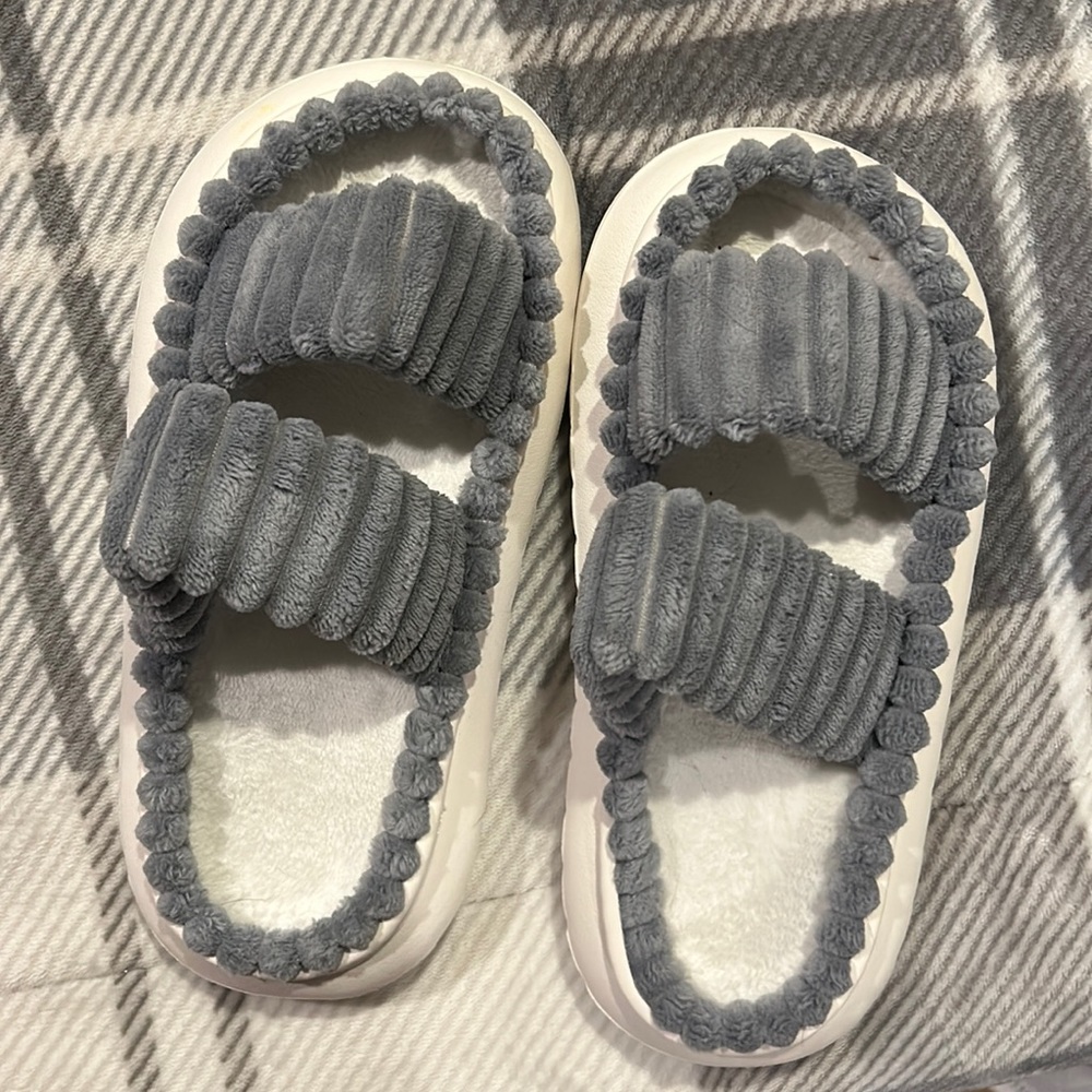 Grey and white sandle slippers